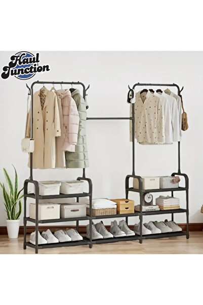 yj ELEGANT 3-TIER WARDROBE CLOSET ORGANIZER – BLACK HANGING CLOTHES STORAGE R...