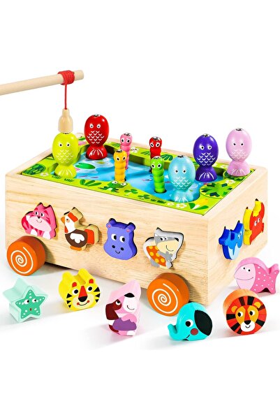 SARALMA Joc educativ din lemn ferma si gradina, sortare forme, potrivire anim...