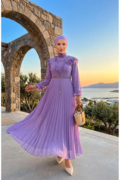 sefamerve Φόρεμα σιφόν με λεπτομέρειες βολάν 50016-02 Λιλά