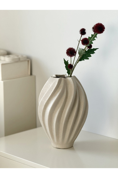 AYSA HOME DECOR Velora Ceramic Textured Beige Stoneware Vase (27X18 cm)