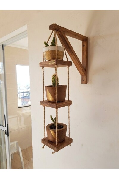Ev dekka Rasperini 15x15 cm Masif Ahşap 3 Katlı Duvar Askılı Saksılık - Boho ...