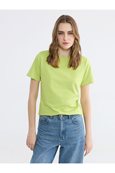 LC Waikiki Tricou pentru femei LCW EVERYDAY, verde, cu decolteu tip crew