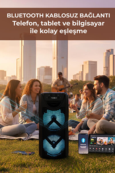 Saule GTS-1550 Bluetooth Hoparlör Kablosuz Speaker 2X4 inç 23cm RGB Işık Ses ...