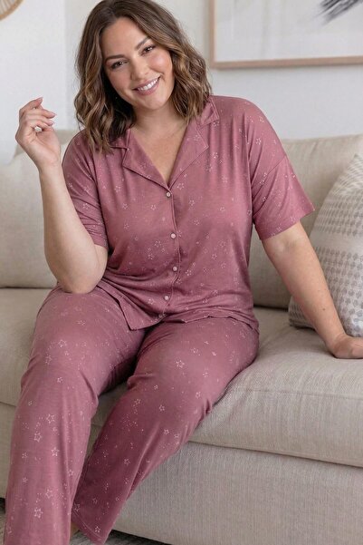 Pijamaevi Set de pijamale de damă din bambus, cu mâneci scurte, cu nasturi în...