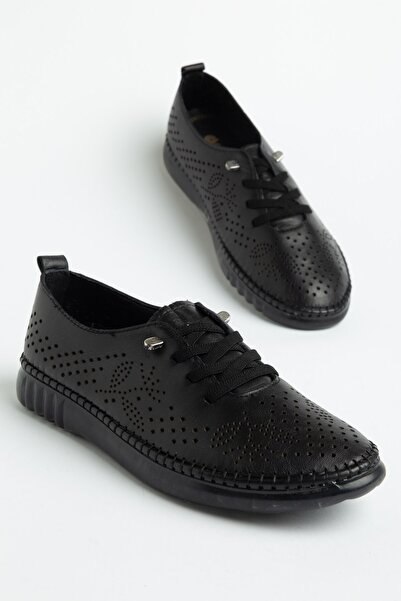 Dilimler Ayakkabı حذاء نسائي كاجوال من الجلد الطبيعي لتقويم العظام، أسود اللو...