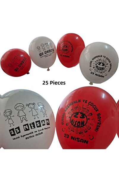 partidolu Red and white latex balloons with "april 23" print for display - 25...