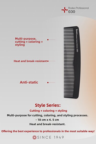 RODEO Αντιστατική χτένα άνθρακα 030