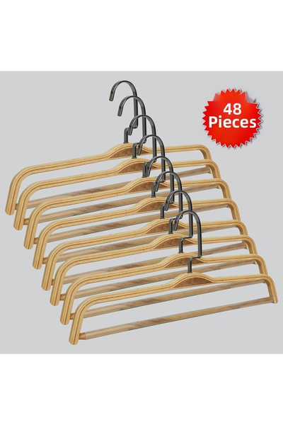 NYN شماعات بناطيل خشبية من BARLI بخطاف من النيكل الأسود، 48 قطعة