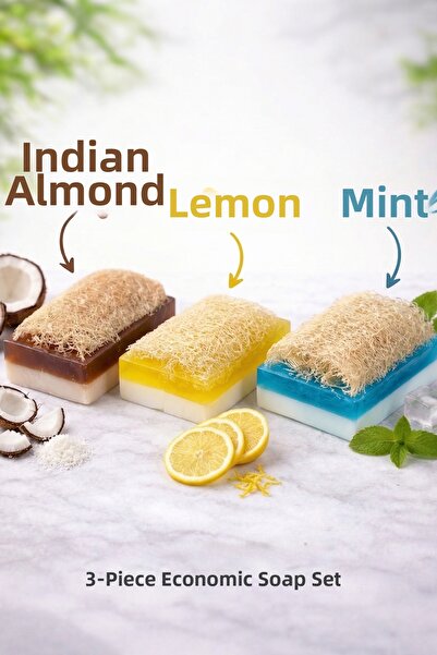 bermark مجموعة صابون مكونة من 3 قطع مصنوعة يدويًا من ألياف اليقطين الطبيعية و...