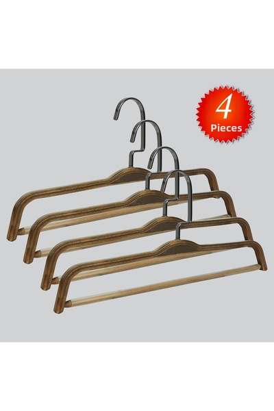 NYN شماعات بناطيل خشبية من BARLI باللون الأسود والنيكل، 4 قطع