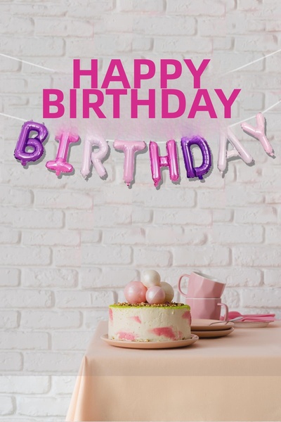 PEKSHOP مجموعة بالونات عيد ميلاد بأحرف عيد ميلاد سعيد باللون الوردي الأرجواني