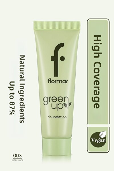 Flormar كريم أساس نباتي ذو أساس مائي شبه لامع - Green Up Foundation-003 عاجي ...