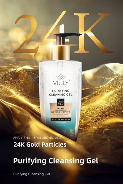 VULLY Purifying Moisturizing Pore Firming Facial Cleansing Gel with 24k Gold Particles 200 Ml