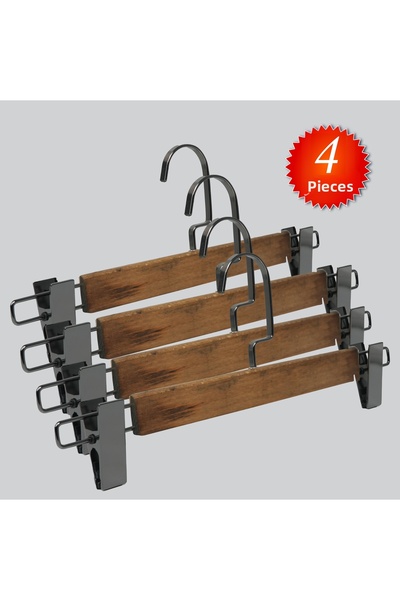 NYN شماعات خشبية (خطاف نيكل أسود) لتعليق السراويل والتنانير 4 قطع
