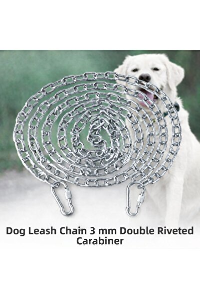 Vi Caro 15 Meters Dog Tie Chain 3 mm Walking Chain + 2 Screwed Carabiners Ste...
