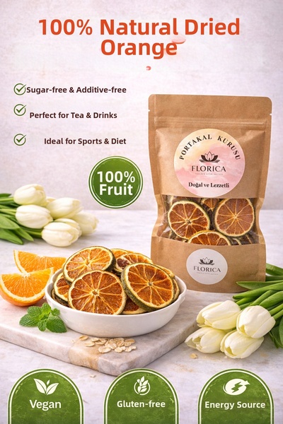 FLORİCA TOHUM & DOĞAL BESİNLER 50 g Dried Orange 100% Natural Sugar-Free Drie...