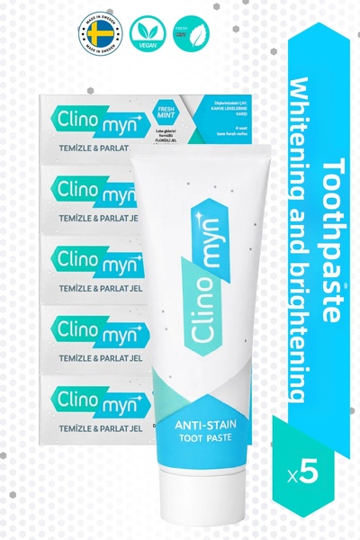 Clinomyn 75 مل × 5 معجون أسنان جل منعش لتبييض الأسنان وتفتيحها