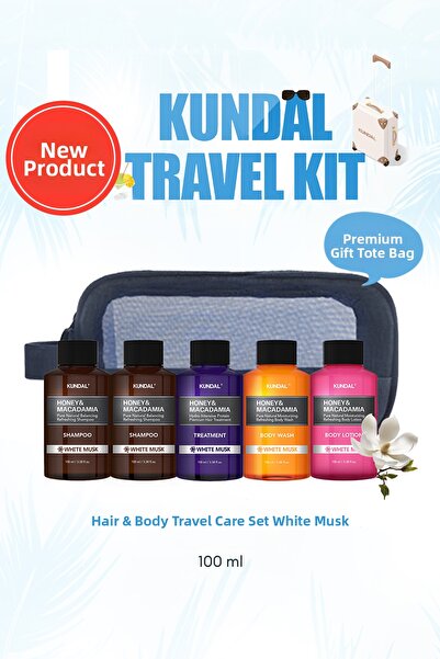Kundal مجموعة العناية بالسفر للشعر والجسم KUNDAL Travel Kit (المسك الأبيض)