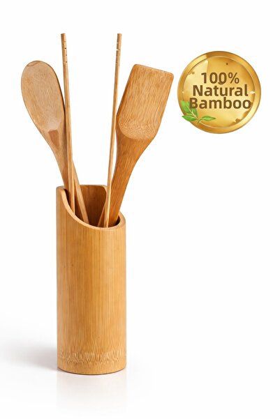 GöncüHome طقم ملاعق برونو المكون من 3 قطع من الخيزران مع حامل، أدوات مطبخ من ...