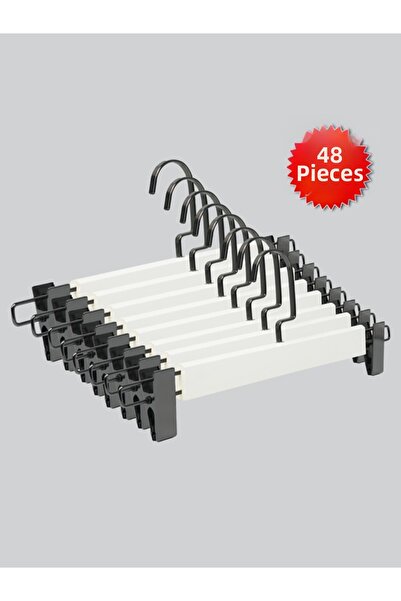 NYN شماعات خشبية (خطاف نيكل أسود) لتعليق السراويل والتنانير 48 قطعة