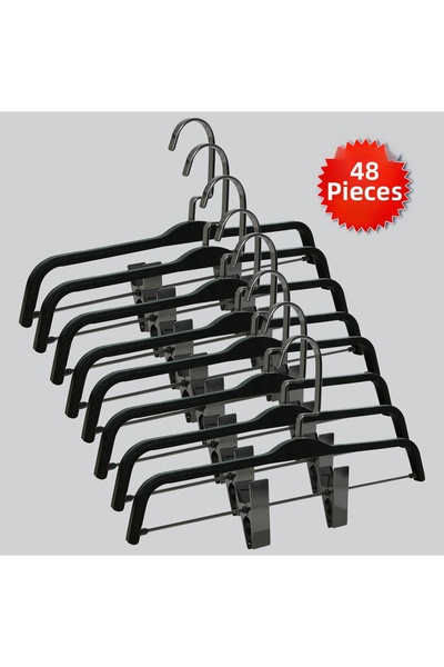 NYN Wooden Hangers with Hooks (Black Nickel Hooks) for Pants, 48 Pieces