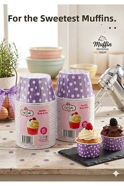 HDF PAZARLAMA Muffin Cupcake Mold Capsule Purple Color Polka Dot 25 Pieces Co...