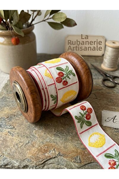 satab French Jacquard Woven Cherry Pattern Ribbon -40Mm - 25Meters