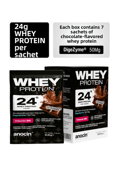 anocin Whey Protein Chocolate Flavored 24g Enzymatic Protein Sachet 7-Pack Di...