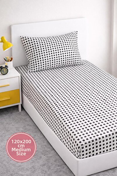 Eponj Home طقم ملاءات سرير مطاطية 100% قطن، مقاس متوسط 120x200 سم، لون أسود حصوي