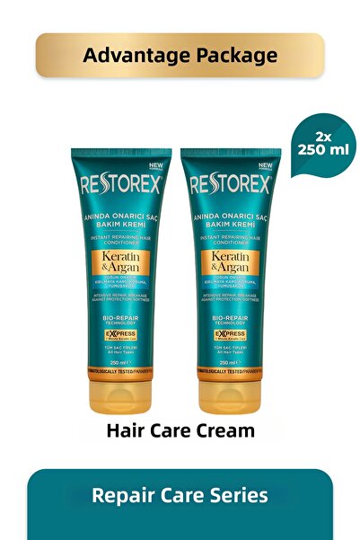 Restorex Keratin & Argan Repairing Hair Care Cream 2 X 250 ml – Instant Repair