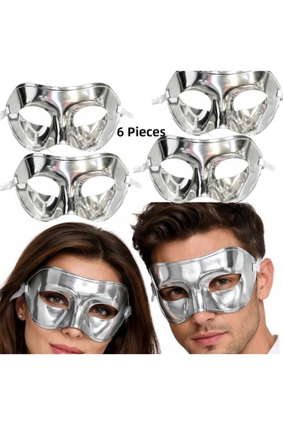 partidolu Silver Color Plain Plastic Party Mask Adult 6 Pcs
