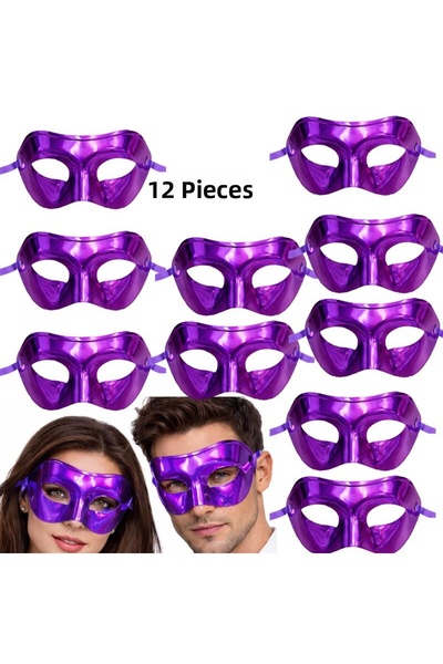 partidolu Purple Color Plain Plastic Party Mask Adult 12 Pcs