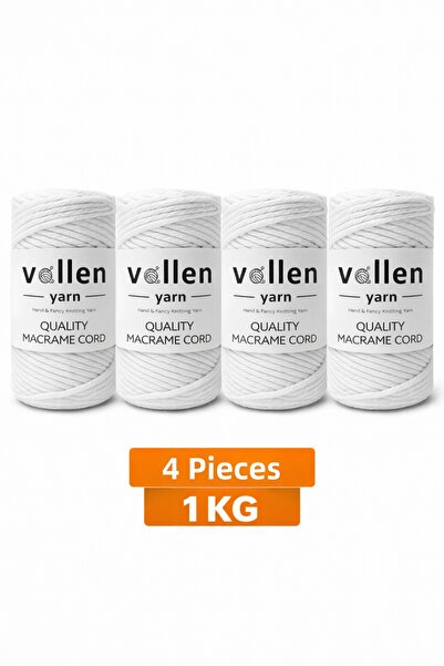 vollen yarn Taranan Macrame Cord 3mm Cotton Macrame Cord 4-Piece 1 kg Set Tar...