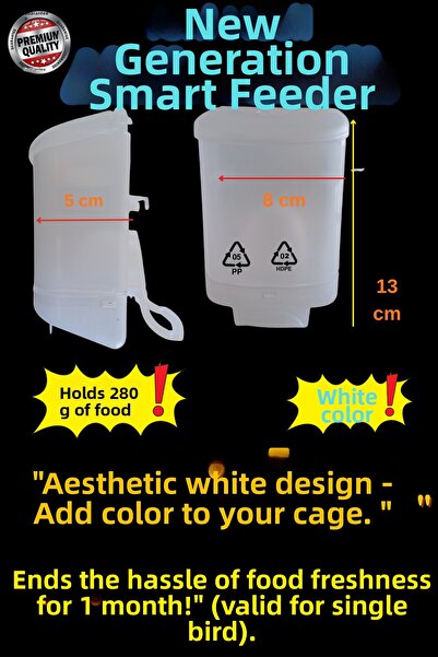 FEROXİT White Smart Bird Feeder - 280 Gr Large Chamber Budgie Feeder (13X8X5 cm)