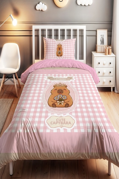 EVPANYA Daisy Capybara Patterned Single Baby Kids Duvet Cover Set