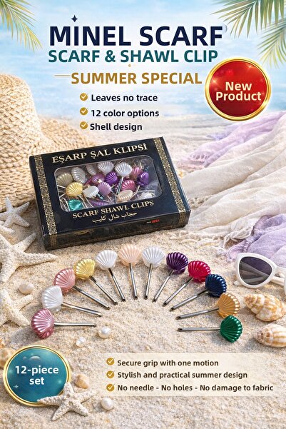 MİNELEŞARP34 Minel Scarf 12-Piece Colorful Seashell Model Scarf & Shawl Clip ...