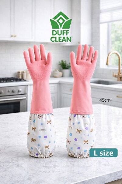DUFF CLEAN قفازات غسيل الأطباق الدافئة باللون الوردي مقاس L قياسي، قفازات منز...
