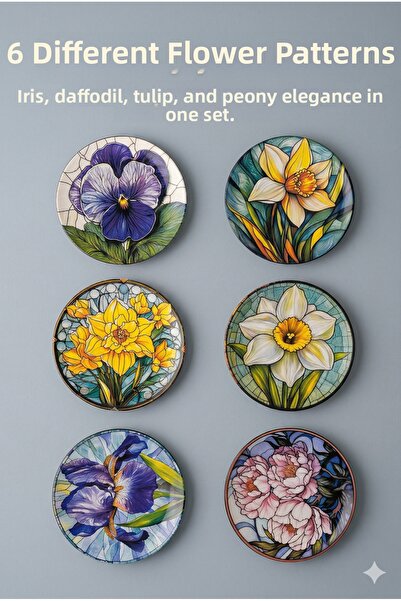 EMBazaar Dance of Colors Series Set of 6 Floral Patterned Ceramic Cake and De...