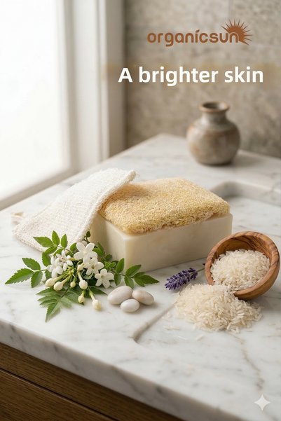 Organicsun Natural Pumpkin Fiber Rice Yeast Soap 120 Gr - for All Skin Types - Whitening and Brightening Effect