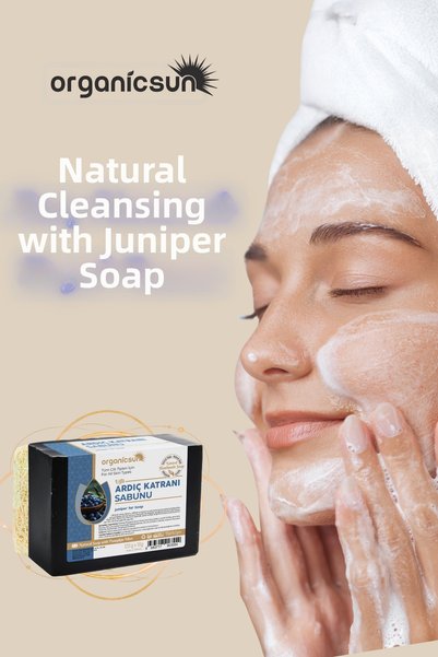 Organicsun صابون قطران العرعر بالألياف الطبيعية من اليقطين 120 جرام ذو تأثير مطهر ومجدد لجميع أنواع البشرة