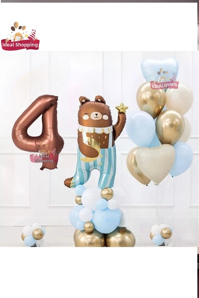 Laviyosa مجموعة زينة لحفلات أعياد الميلاد من CUTE TEDDY BEAR BEAR FOIL 4 سنوا...