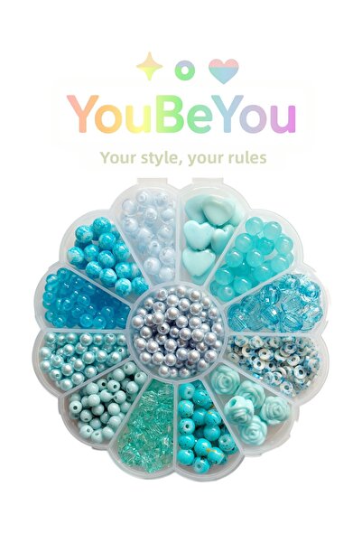 By MO Accessories Σετ κοσμημάτων για παιδιά με μπλε χάντρες σε κουτί μαργαρίτ...