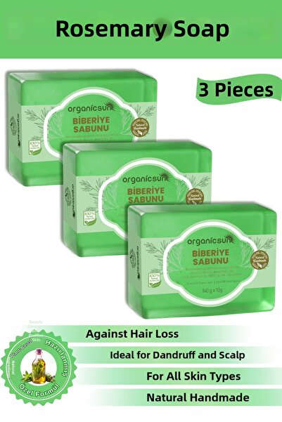 Organicsun Natural Rosemary Soap 140 Gr X 3 Pieces - Against Hair Loss |   Su...