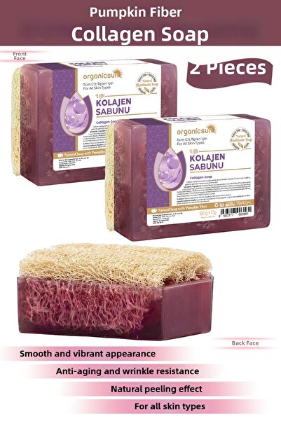 Organicsun Natural Pumpkin Fiber Collagen Soap 120 Gr X 2 Pieces - Anti-Aging...