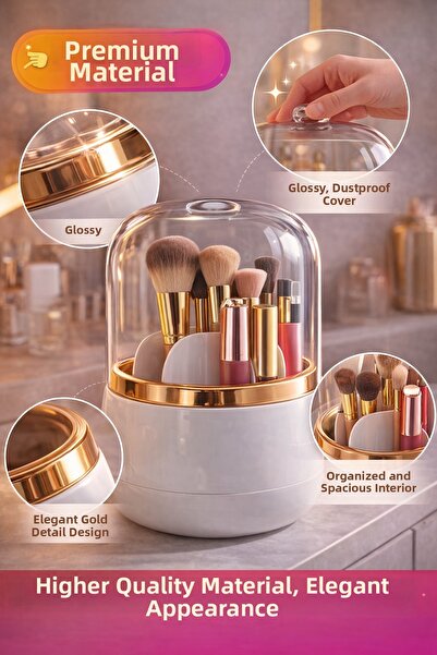 Open Home Concept 7-Compartment Makeup Organizer with Dustproof Cover, Cosmet...