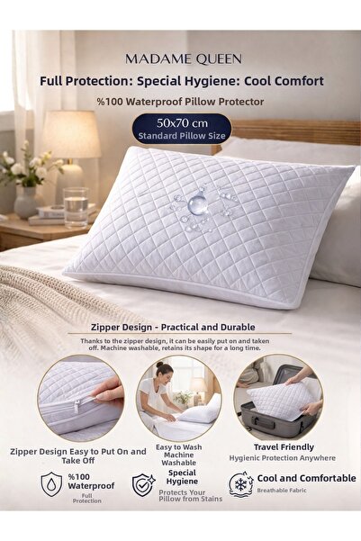 MADAME QUEEN 50X70 Waterproof Pillow Cover - Zippered Quilted Pillow Protector