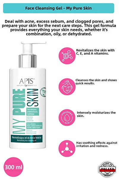Apis Natural Cosmetics جل تنظيف الوجه - ماي بيور سكين - 300 مل