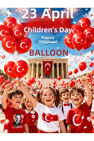 İXOMAN Turkish Flag Balloon Moon Star Printed Red Flag Balloons 20 Pieces