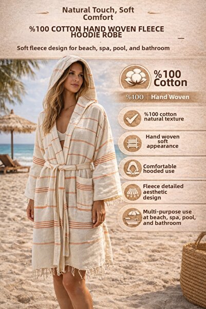 TECHTACT رداء حمام بشتيمة مزينة بشراشيب مصنوع يدويًا من القطن بنسبة 100%، منا...