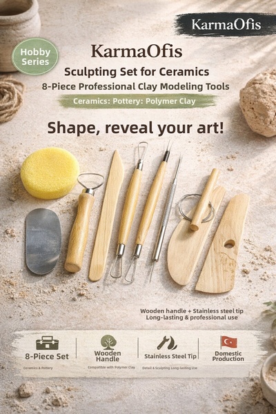 KarmaOfis 8-Piece Ceramic & Clay Modeling Set |   Pottery, Polymer Clay, Scul...